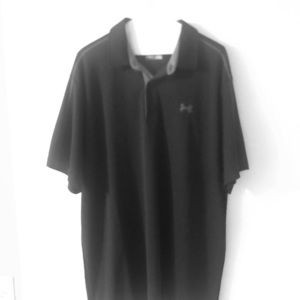 2XL Under Armour Black Dry Fit Polo Gray Stripes